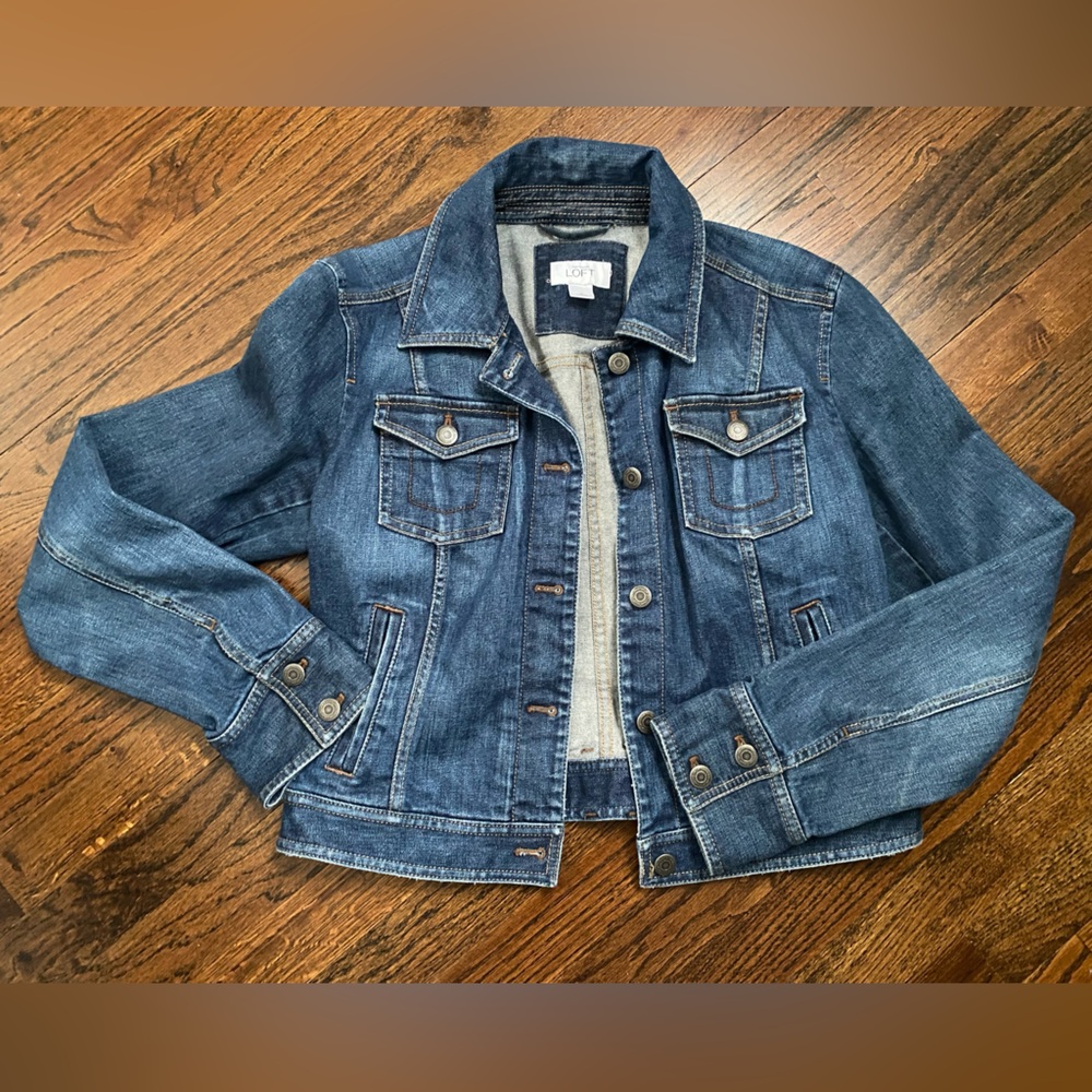 Loft- Denim Jacket Button Down Medium Dark Wash S… - image 1